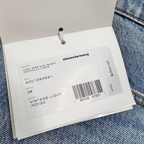 Alexander Wang Pointelle Waistband High Waist Denim Mini Shorts Size 28 - Picture 6 of 10